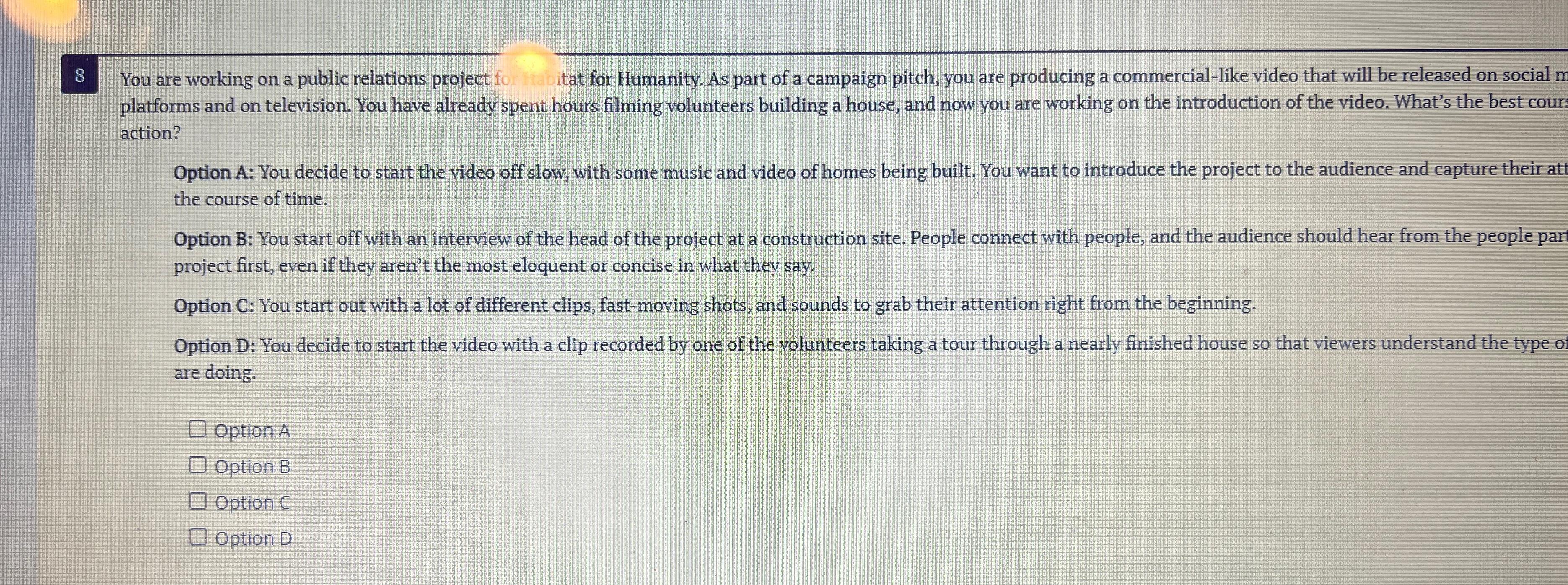  8 You are working on a public relations project fo itat