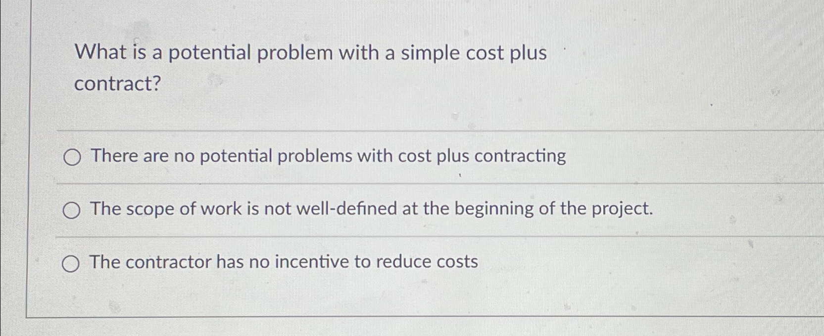  What is a potential problem with a simple cost plus contract?