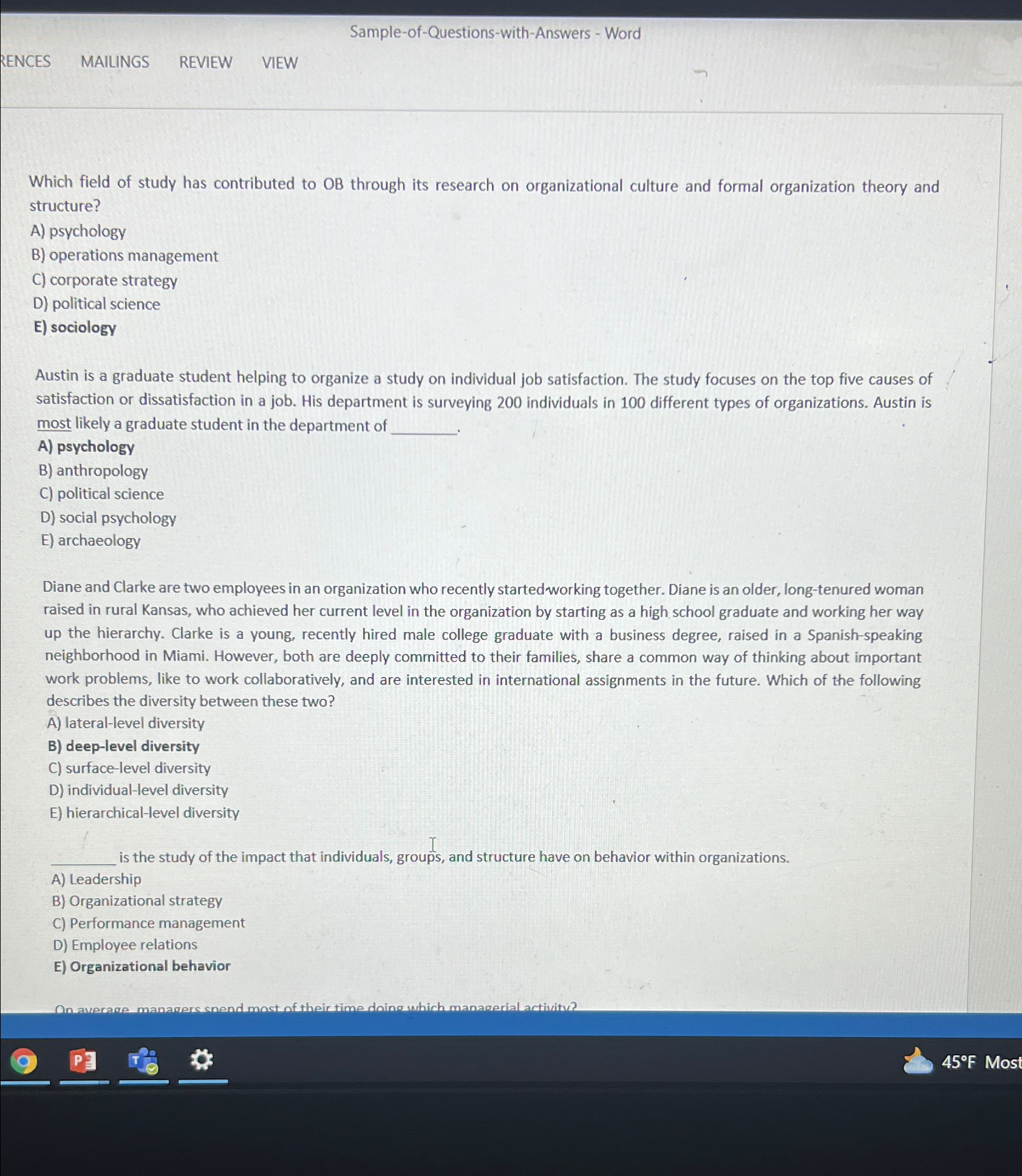  Sample-of-Questions-with-Answers - Word RENCES MAILINGS REVIEW VIEW Which field of study