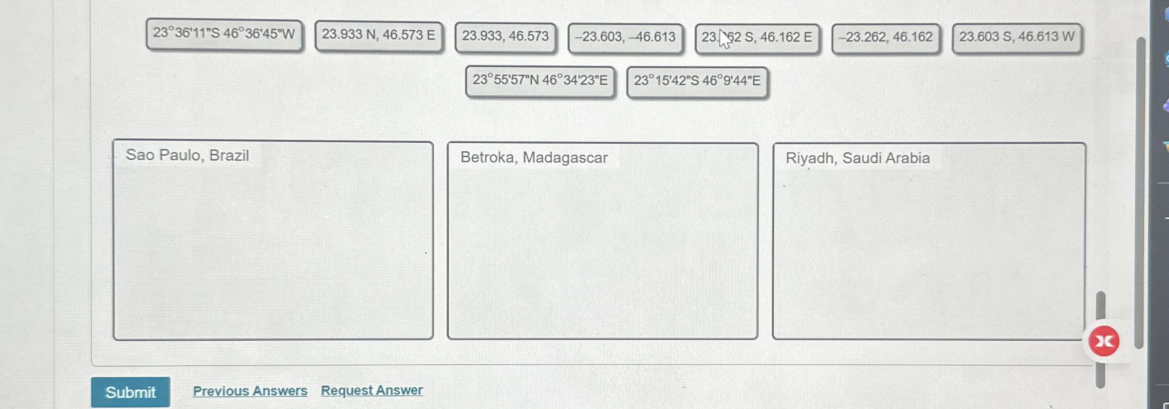  2336'11''S4636'45''W 23.933N,46.573E 23.933,46.573 -23.603,-46.613 23.62S,46.162E -23.262,46.162 23.603S,46.613W 2355'57''N4634'23''E 2315'42''S469'44''E Sao Paulo,