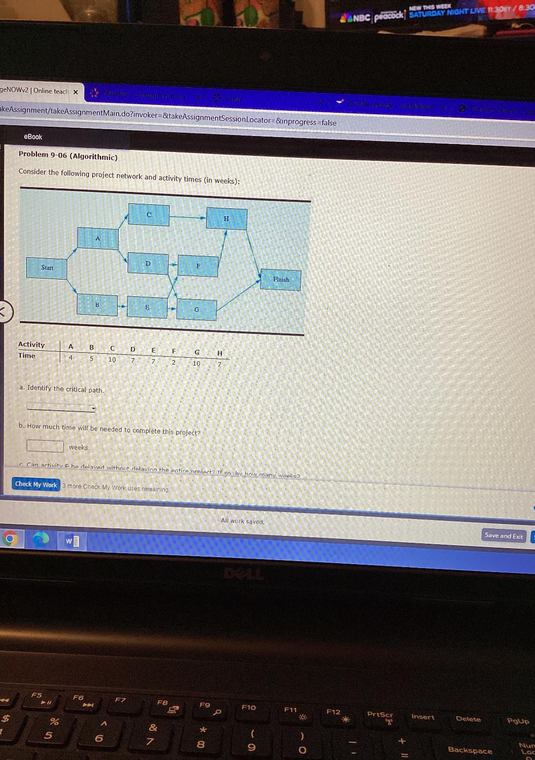 Problem 9-06(Algorithmic) Consider the following project network and activity times (in
