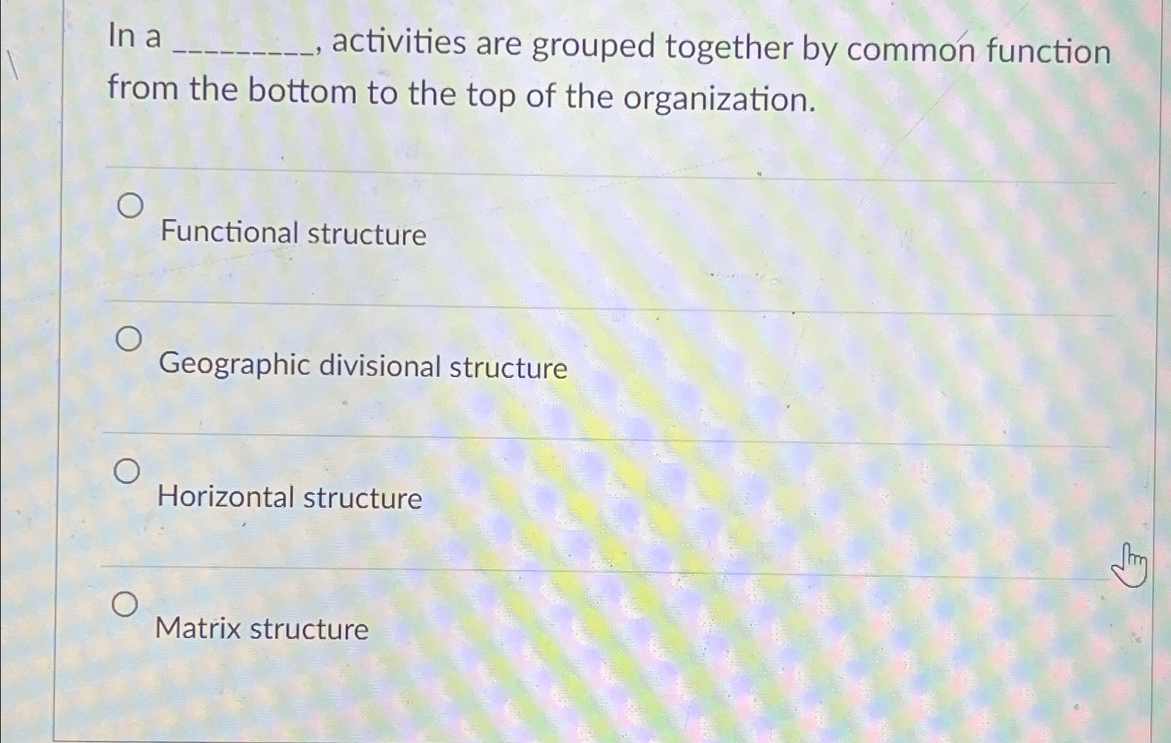  In a activities are grouped together by common function from the