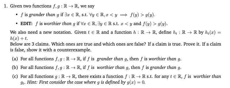 .......... 1. Given two functions f, g : R - R, we