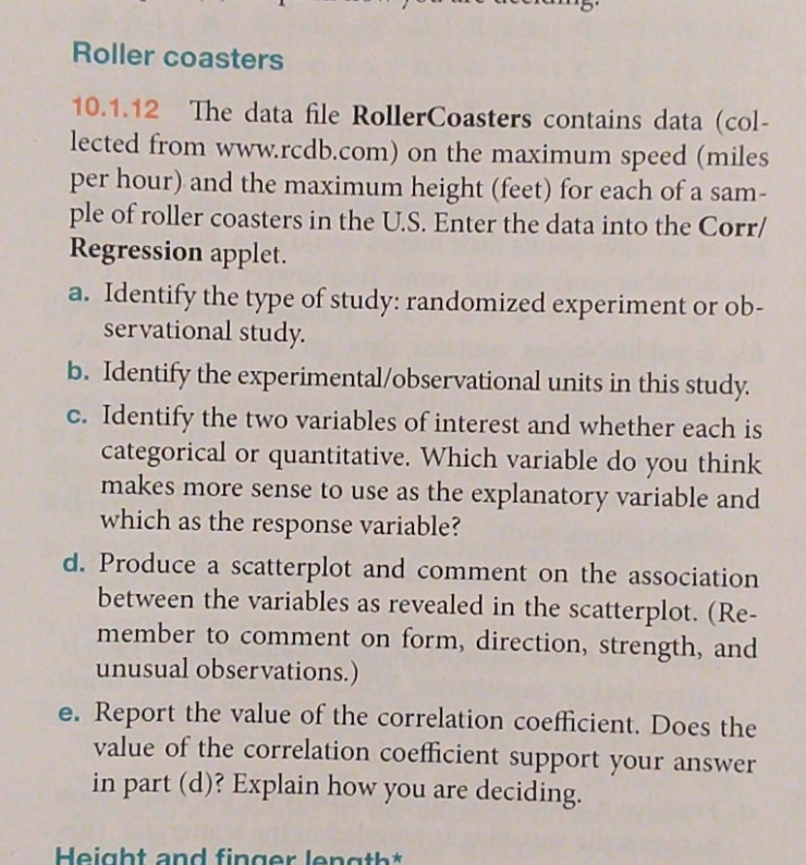 need help a-e Roller coasters 10.1.12 The data file RollerCoasters contains data