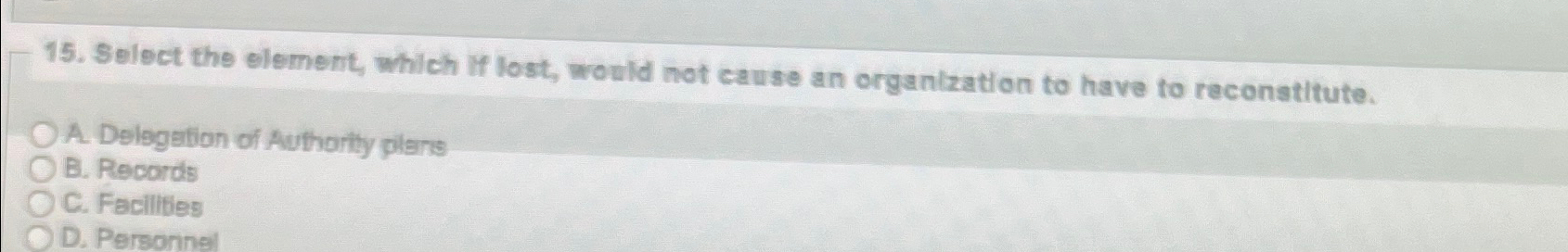  Select the element, which if lost, would not cause an organlzation