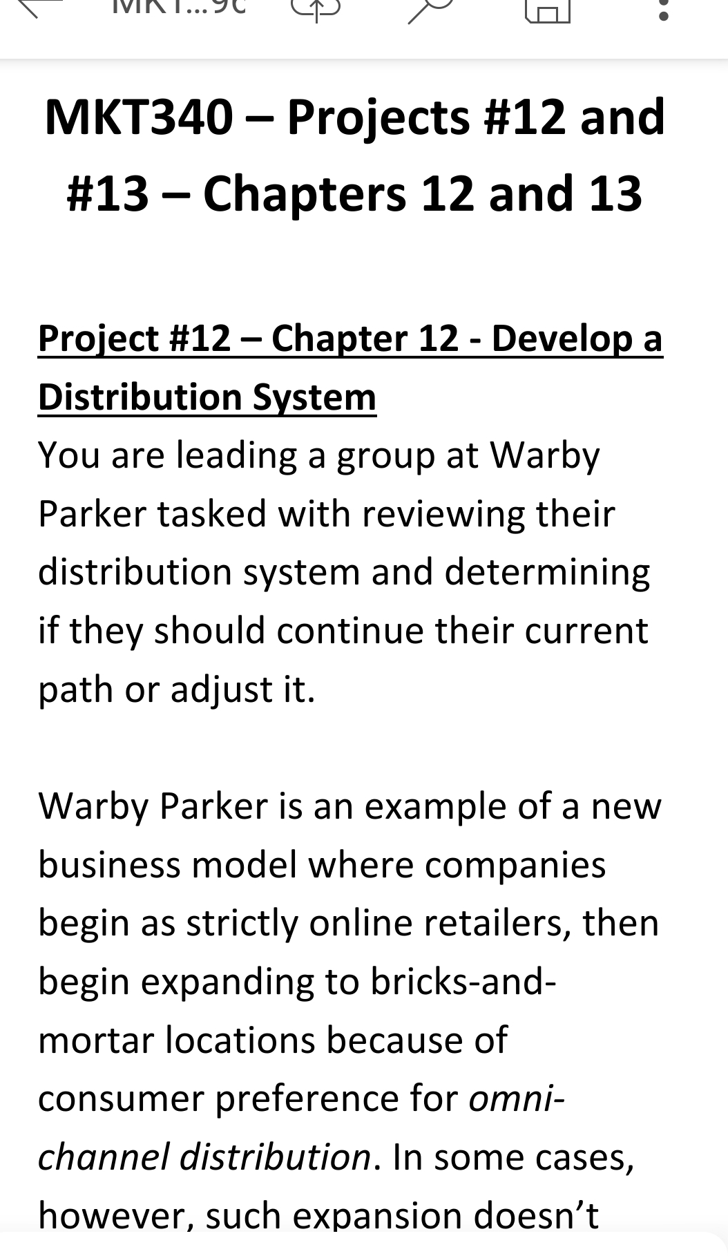  MKT340- Projects #12 and #13- Chapters 12 and 13 Project #12-