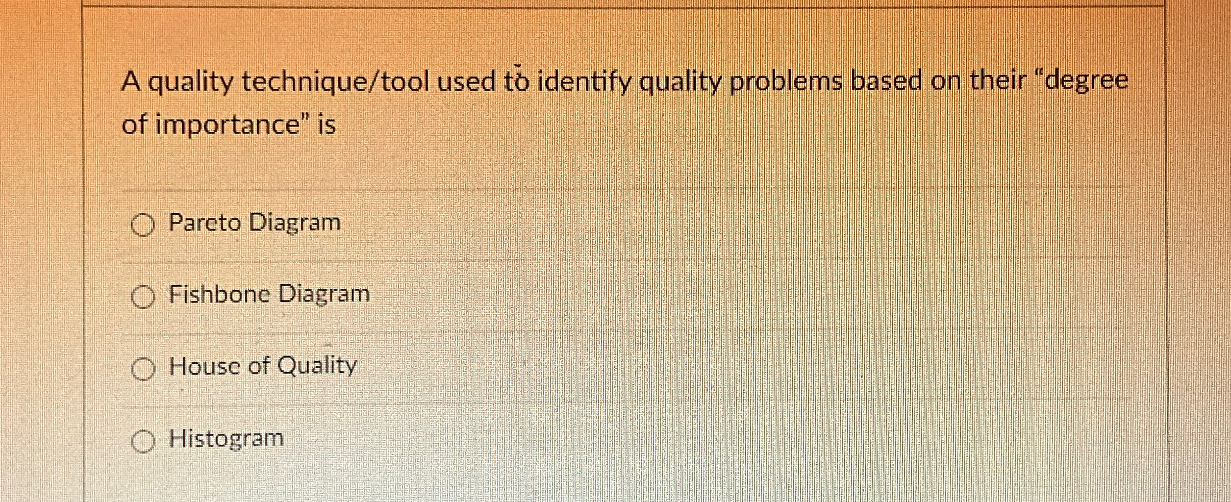  A quality technique/tool used t identify quality problems based on their