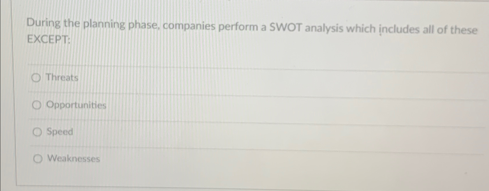  During the planning phase, companies perform a SWOT analysis which includes