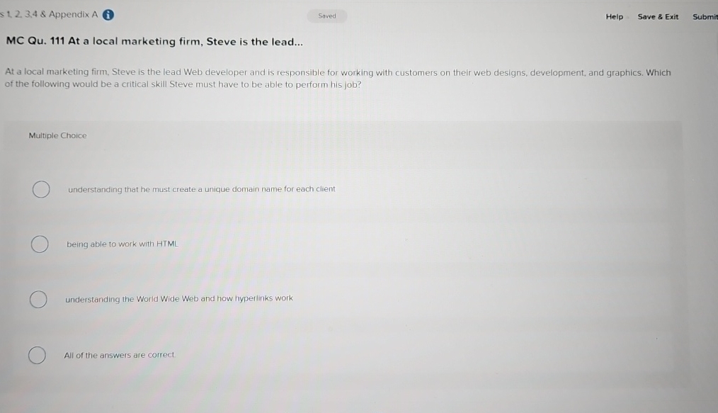  $1,2,3,4 & Appendix A (i) Help Save & Exit Submit MC