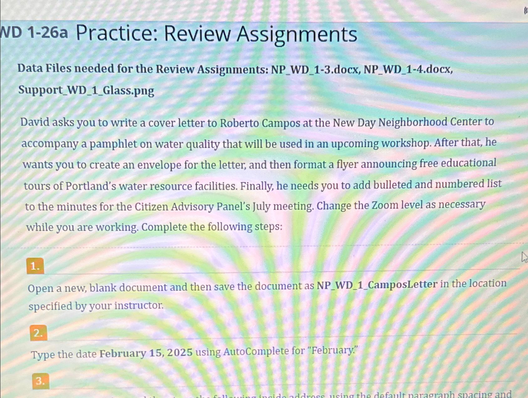  ND 1-26a Practice: Review Assignments Data Files needed for the Review