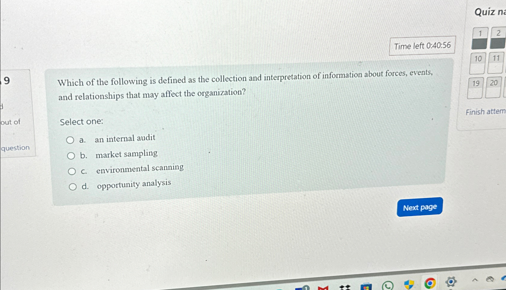  Time left 0:40:56 9 Which of the following is defined as