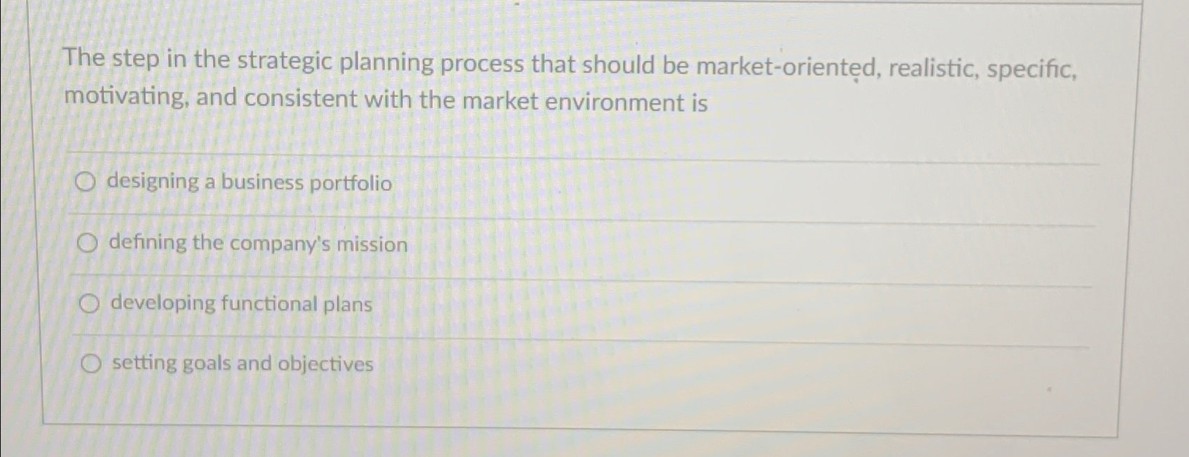  The step in the strategic planning process that should be market-oriented,