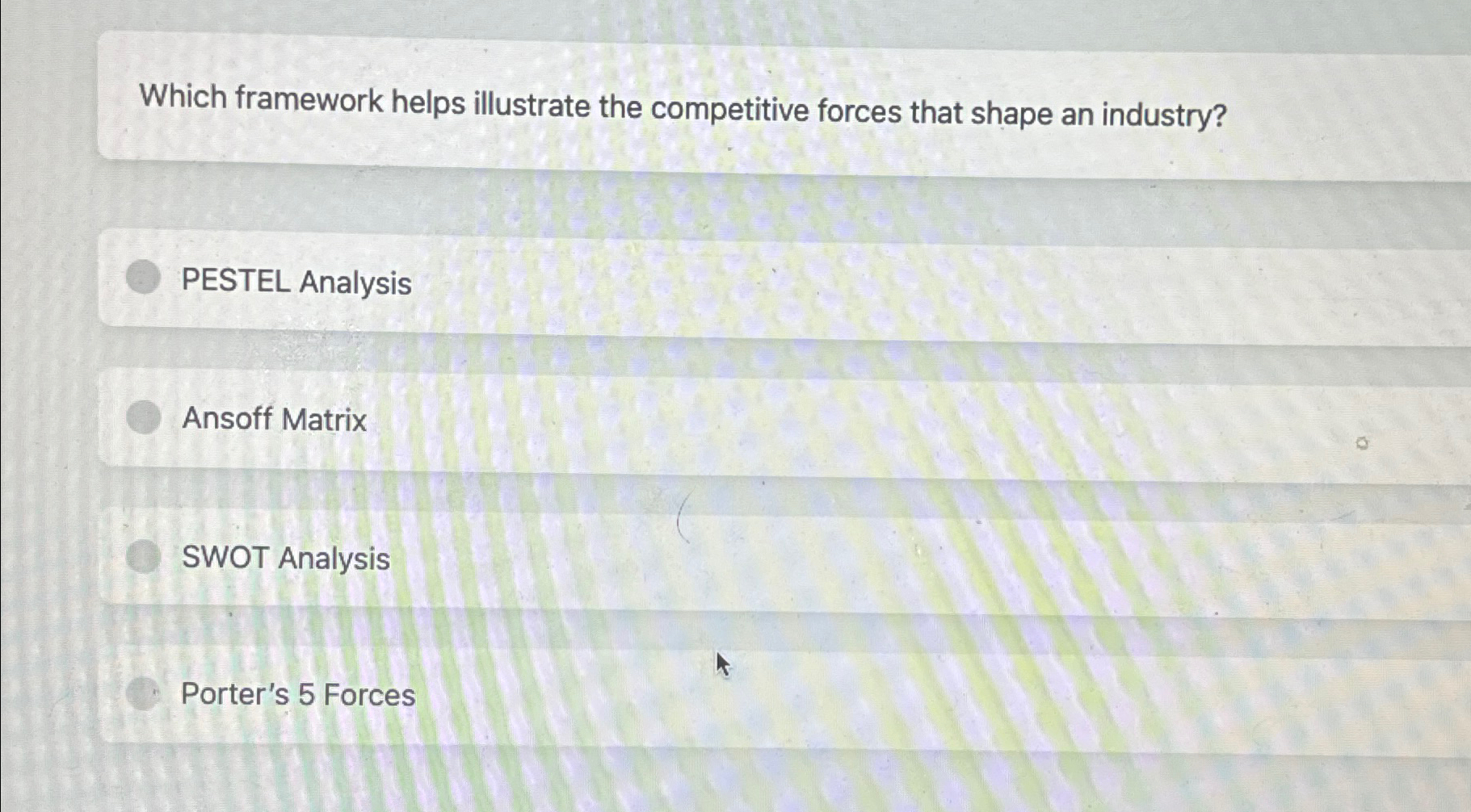  Which framework helps illustrate the competitive forces that shape an industry?