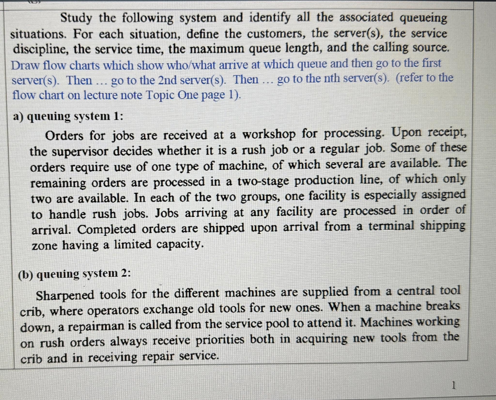  Study the following system and identify all the associated queueing situations.