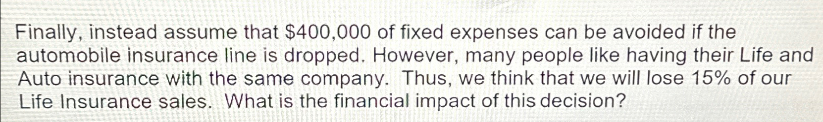  Finally, instead assume that $400,000 of fixed expenses can be avoided