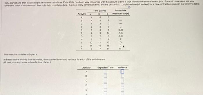  This exereige contains only part a a) Based on the activy