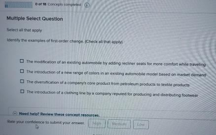  of 18 Concepts completed Multiple Select Question Select al that apply