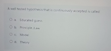  A well tested hypothesis that is continuously accepted is called a.