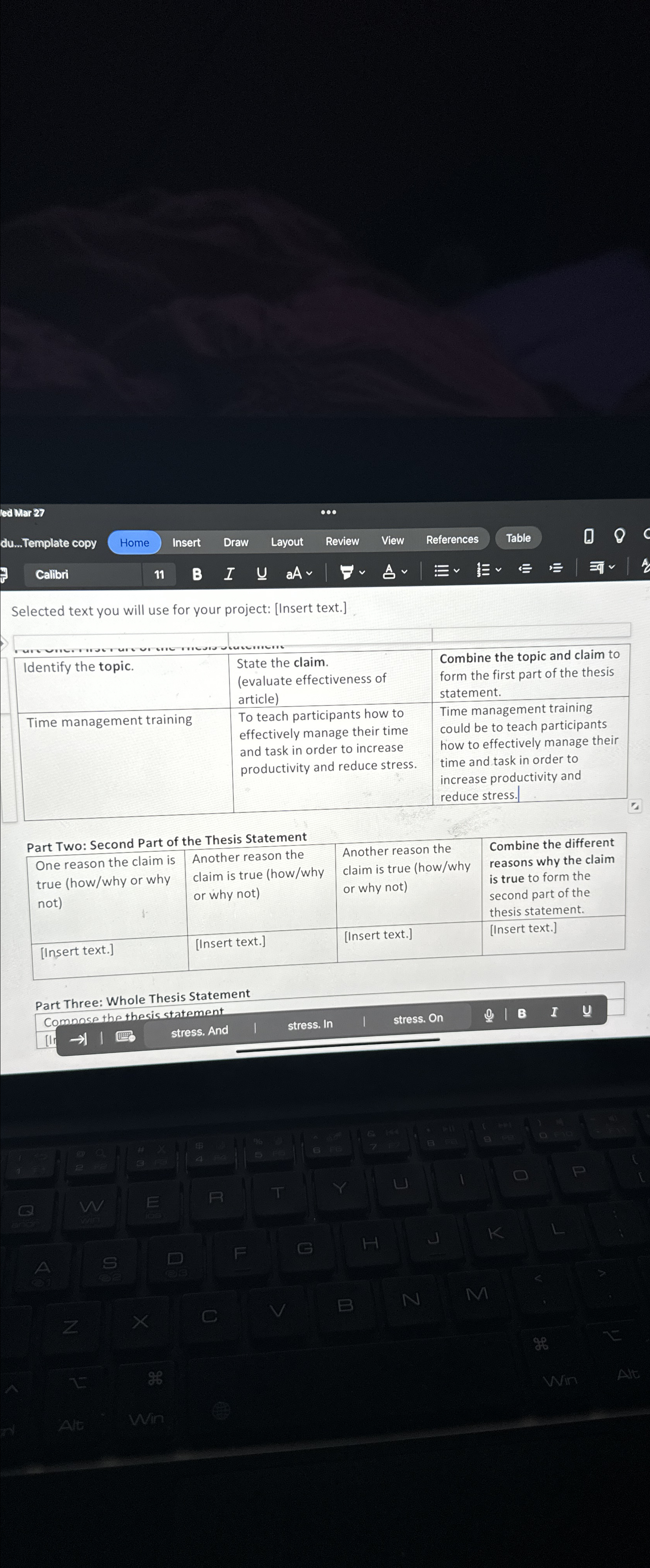  Selected text you will use for your project: [Insert text.] \table[[Identify