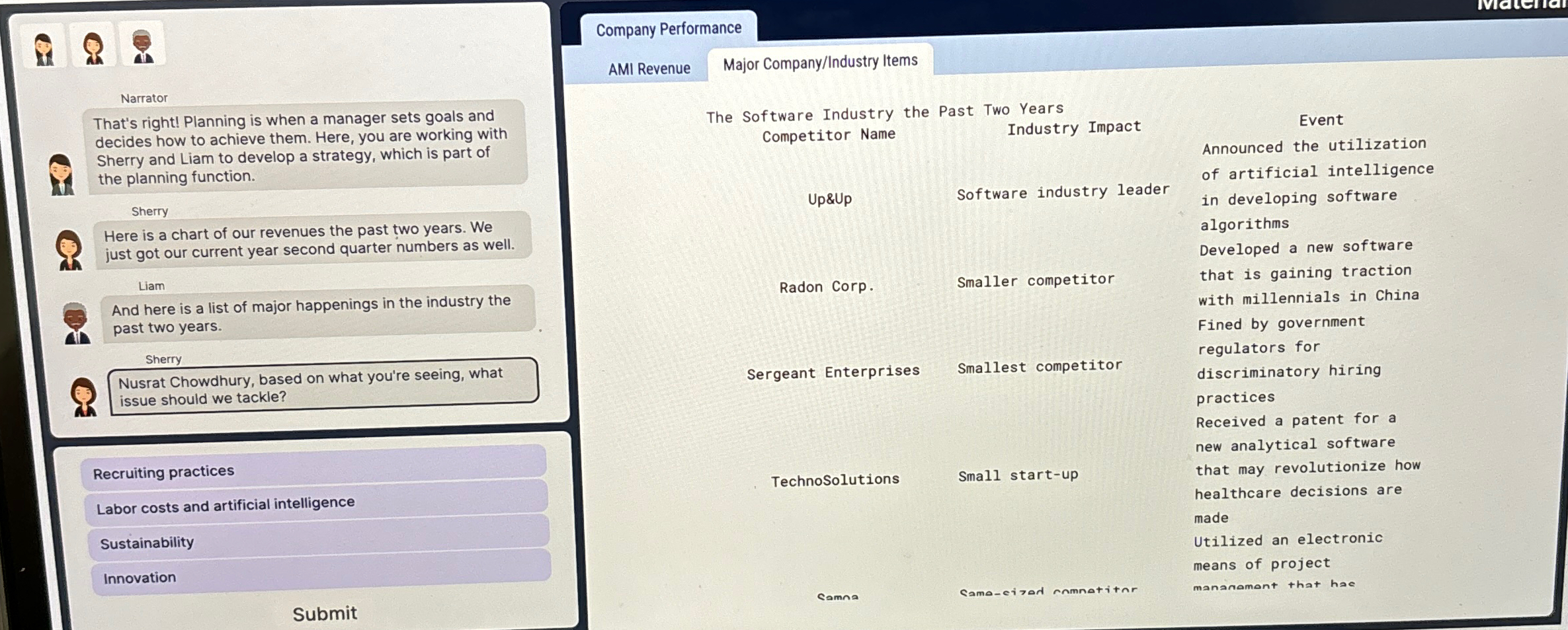  Narrator That's right! Planning is when a manager sets goals and
