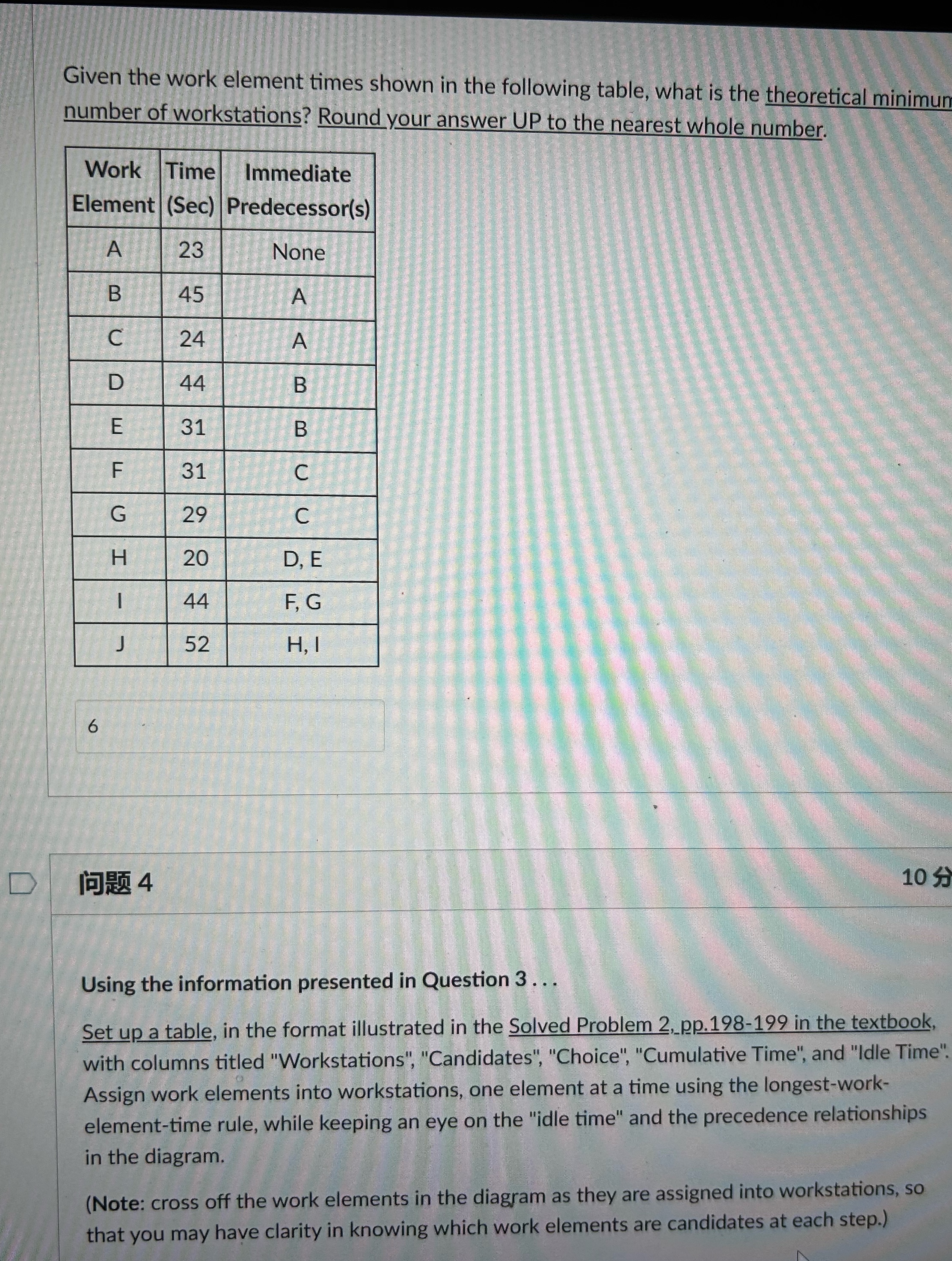  Given the work element times shown in the following table, what