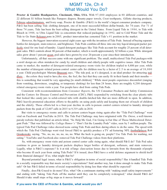  MGMT 12e, Ch 4 What Would You Do? Procter & Gamble