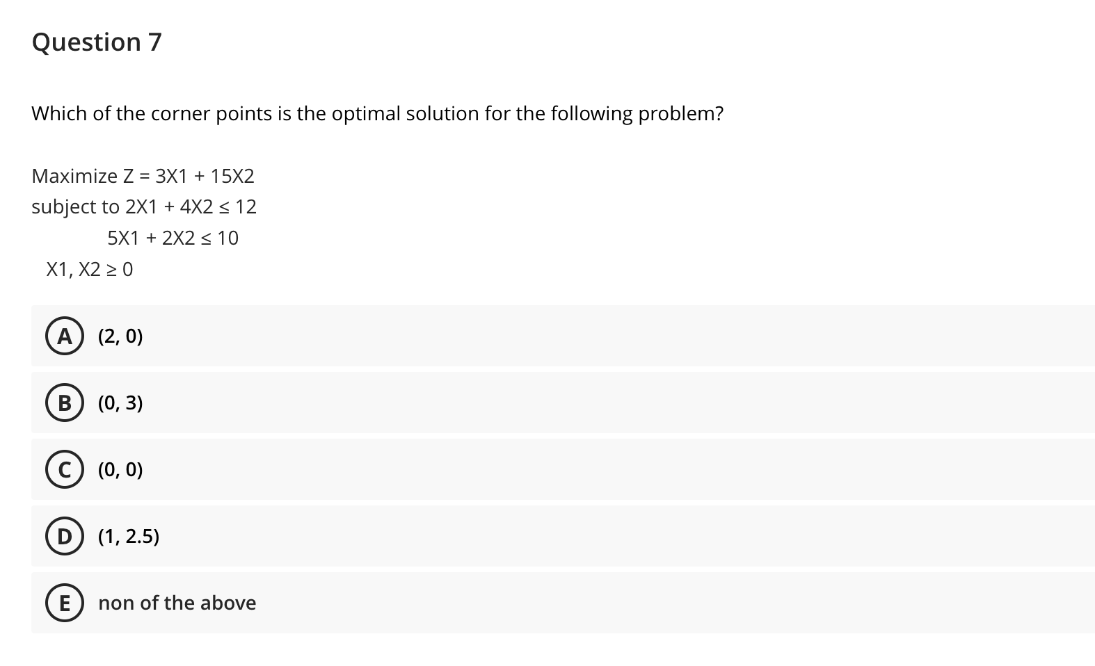  Which of the corner points is the optimal solution for the