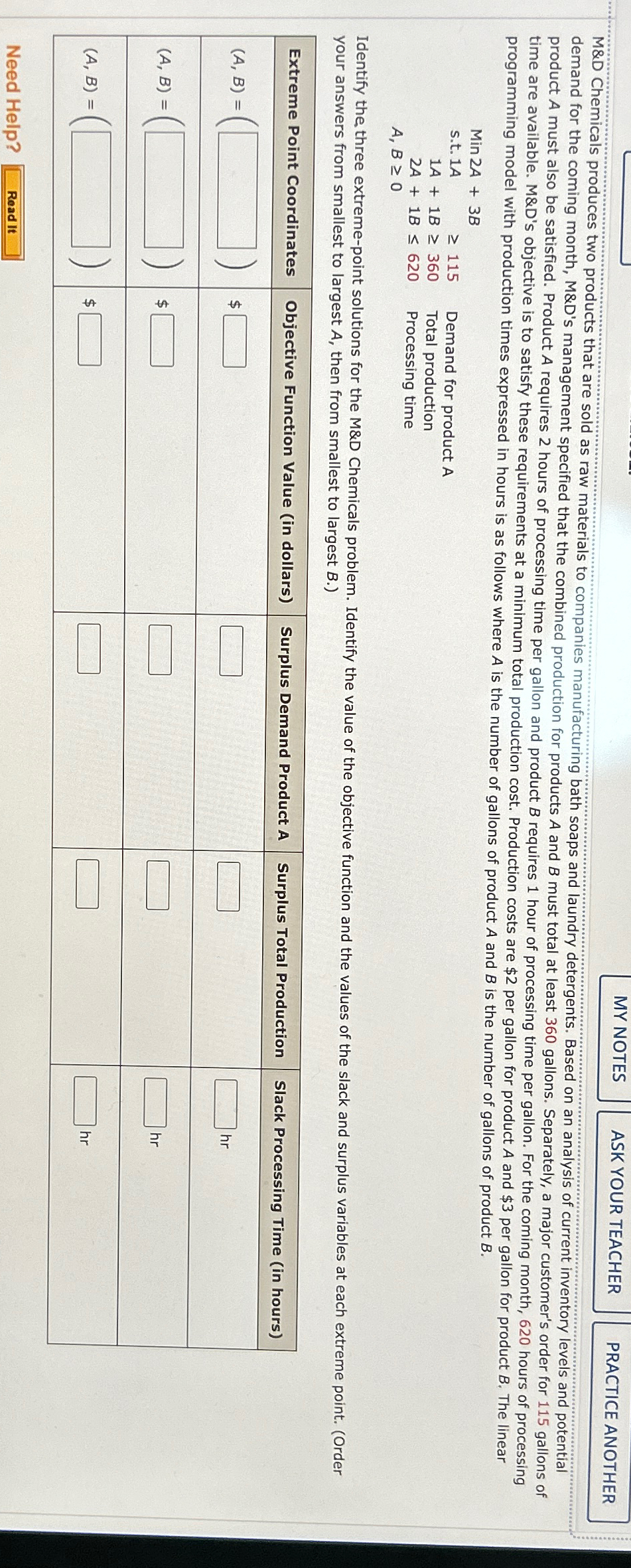  programming model with production times expressed in hours is as follows