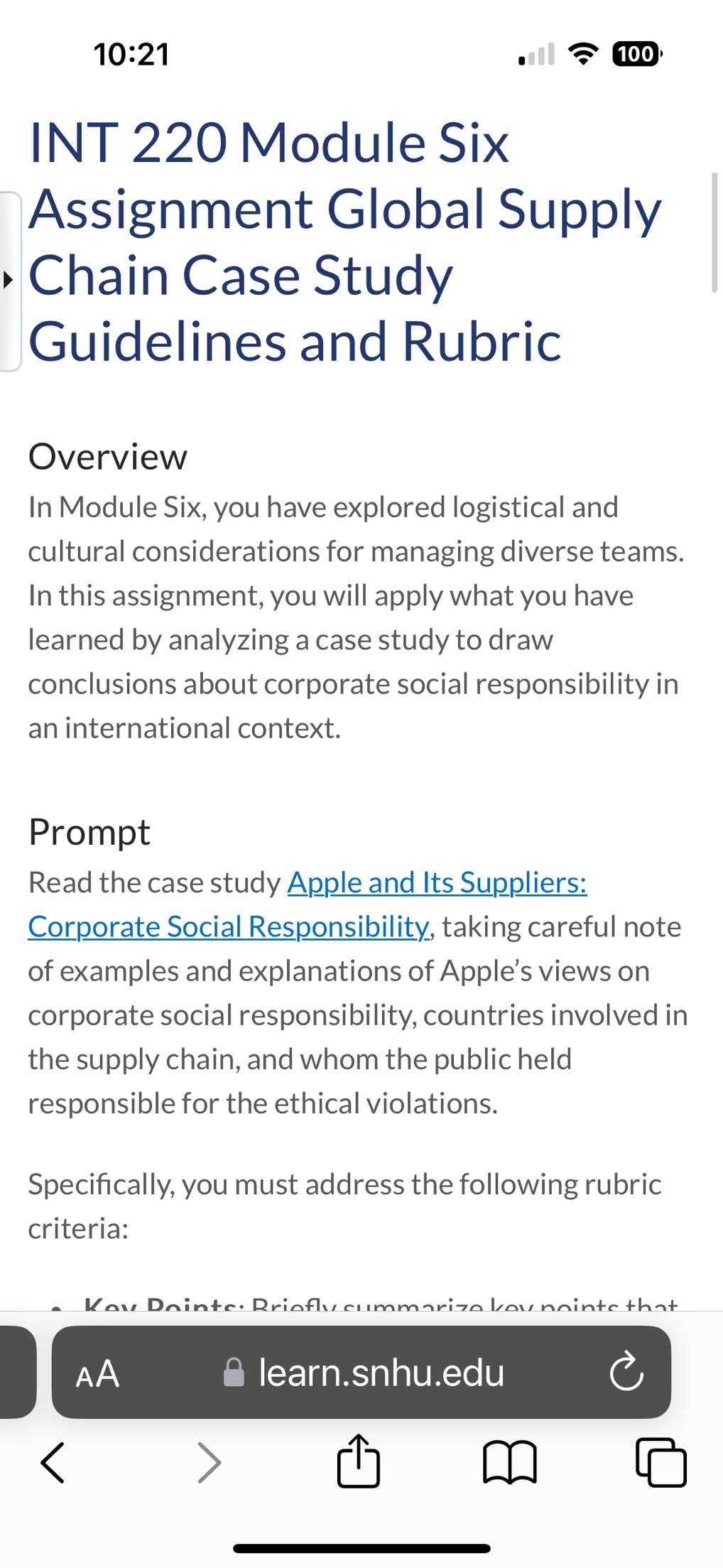  INT 220 Module Six Assignment Global Supply Chain Case Study Guidelines