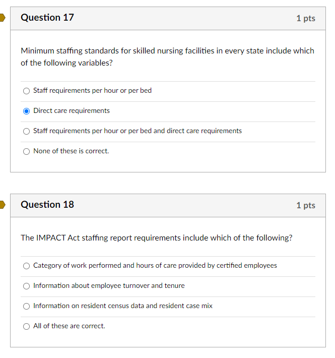  Question 17 Minimum staffing standards for skilled nursing facilities in every
