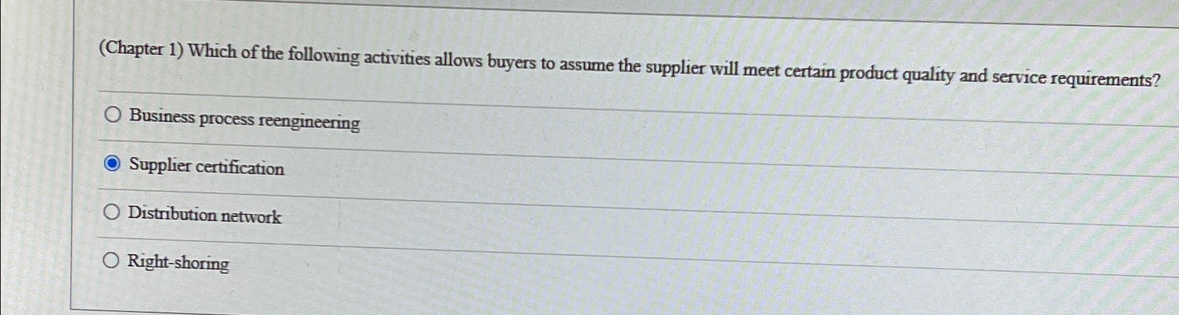  (Chapter 1) Which of the following activities allows buyers to assume