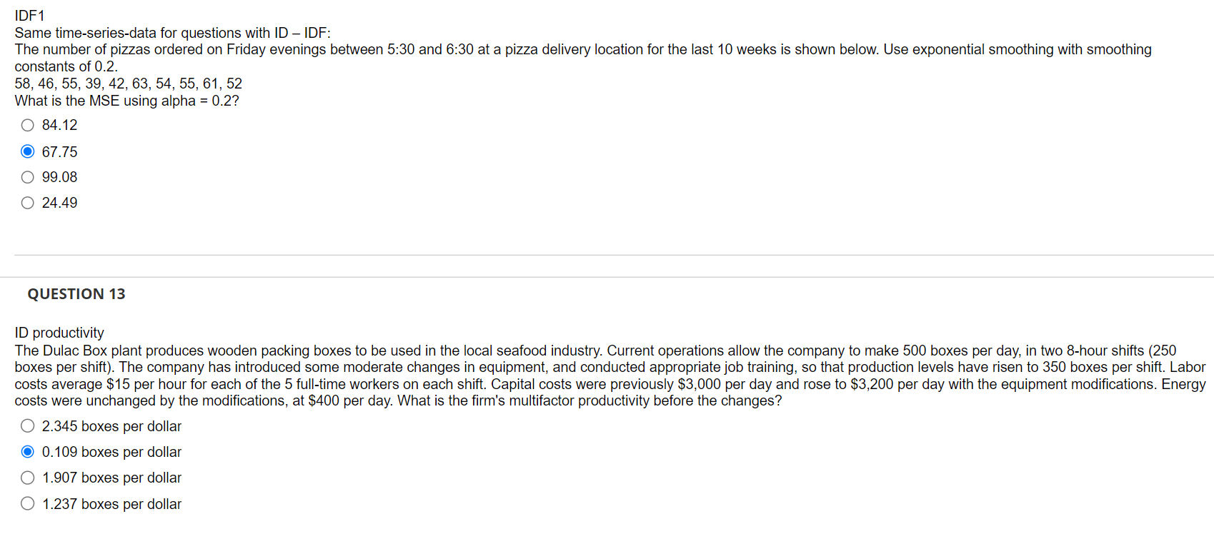IDF1 Same time-series-data for questions with ID - IDF: constants of