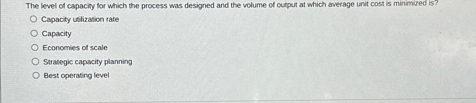  The level of capacity for which the process was designed and