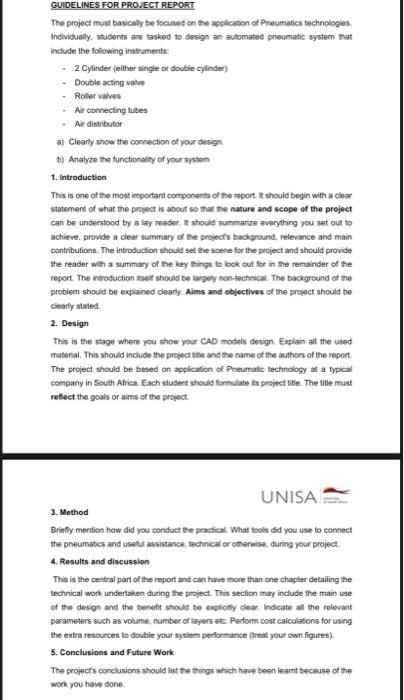  GUIDELINES FOR PRO. ECT REPORT The project must basically be ficused