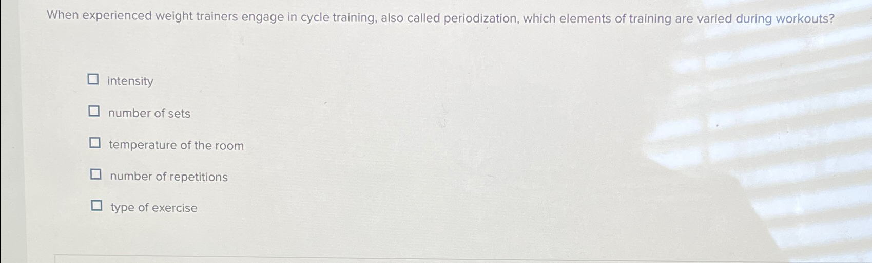  When experienced weight trainers engage in cycle training, also called periodization,