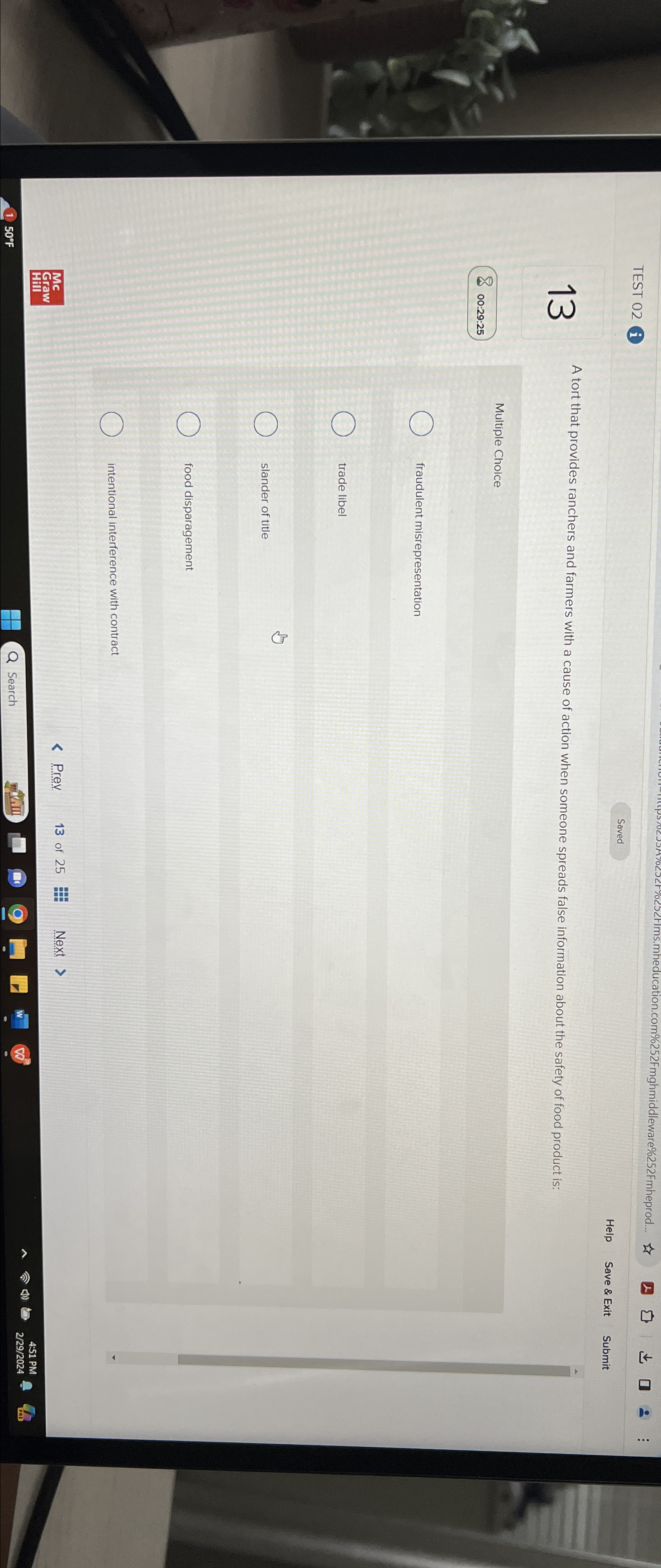  TEST 02 i 13 A tort that provides ranchers and farmers