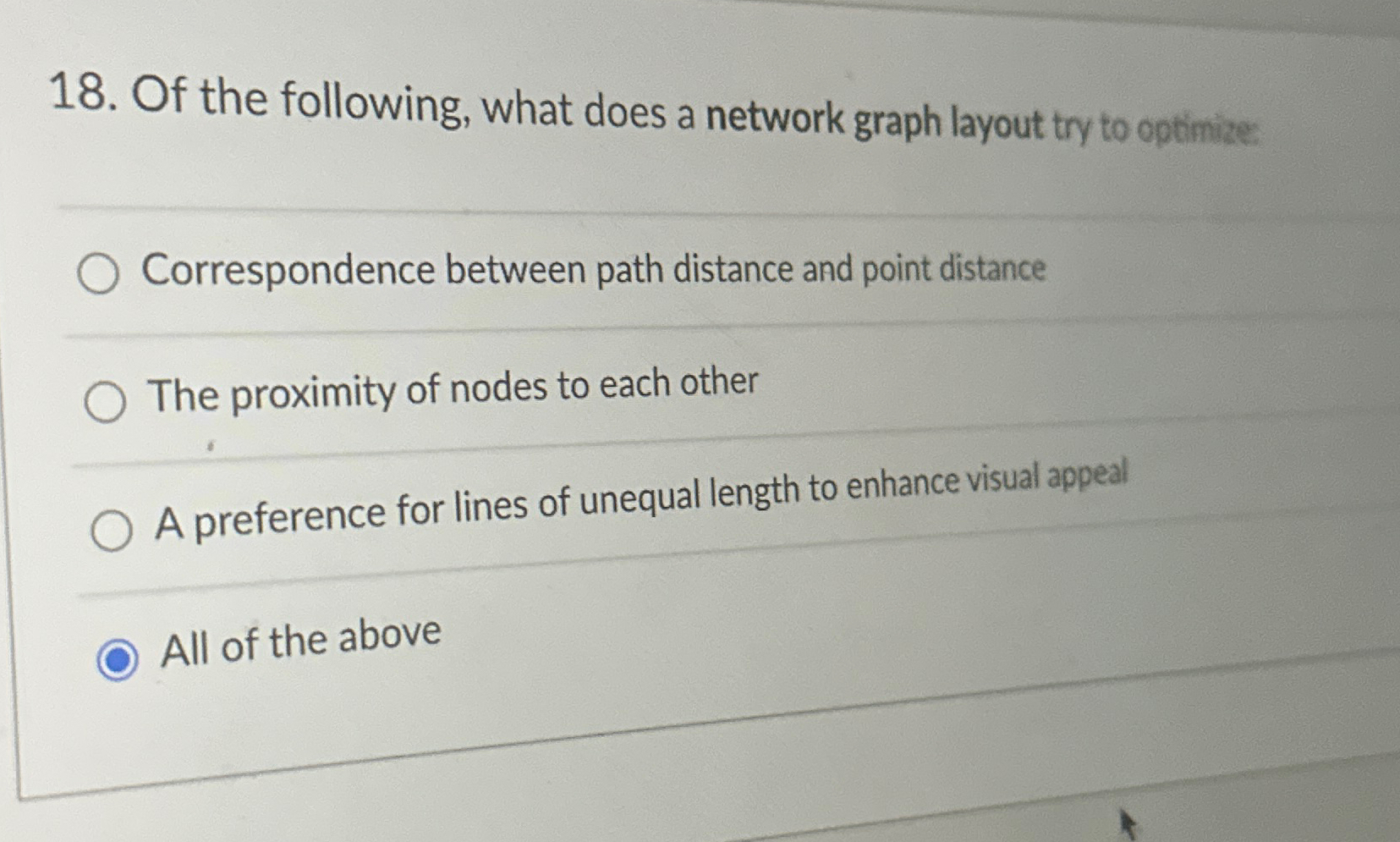  Of the following, what does a network graph layout try to