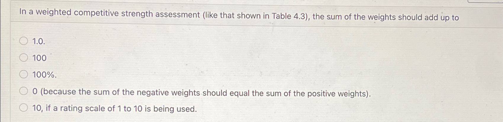  In a weighted competitive strength assessment (like that shown in Table