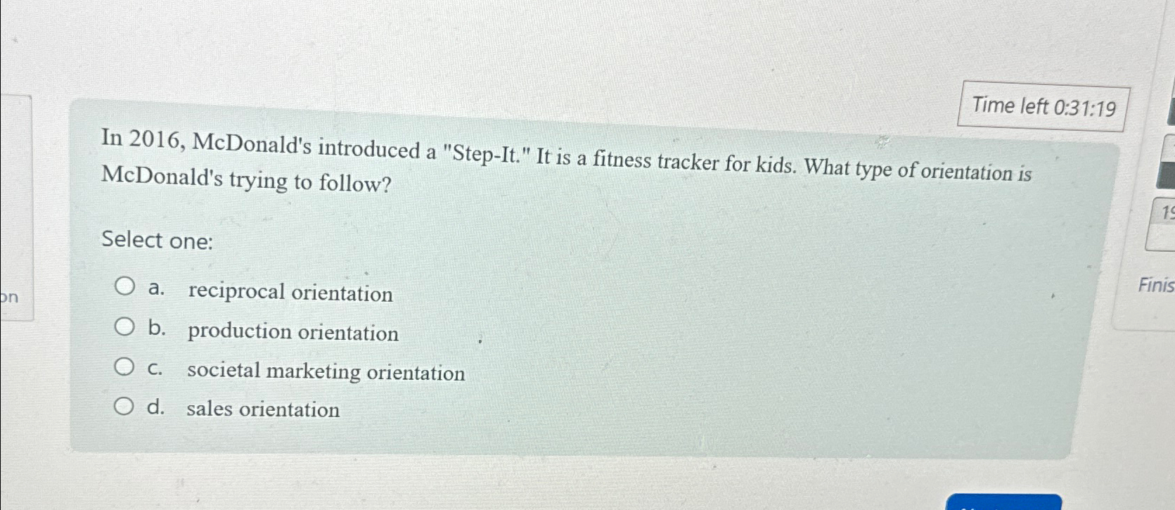  Time left 0:31:19 In 2016, McDonald's introduced a "Step-It." It is