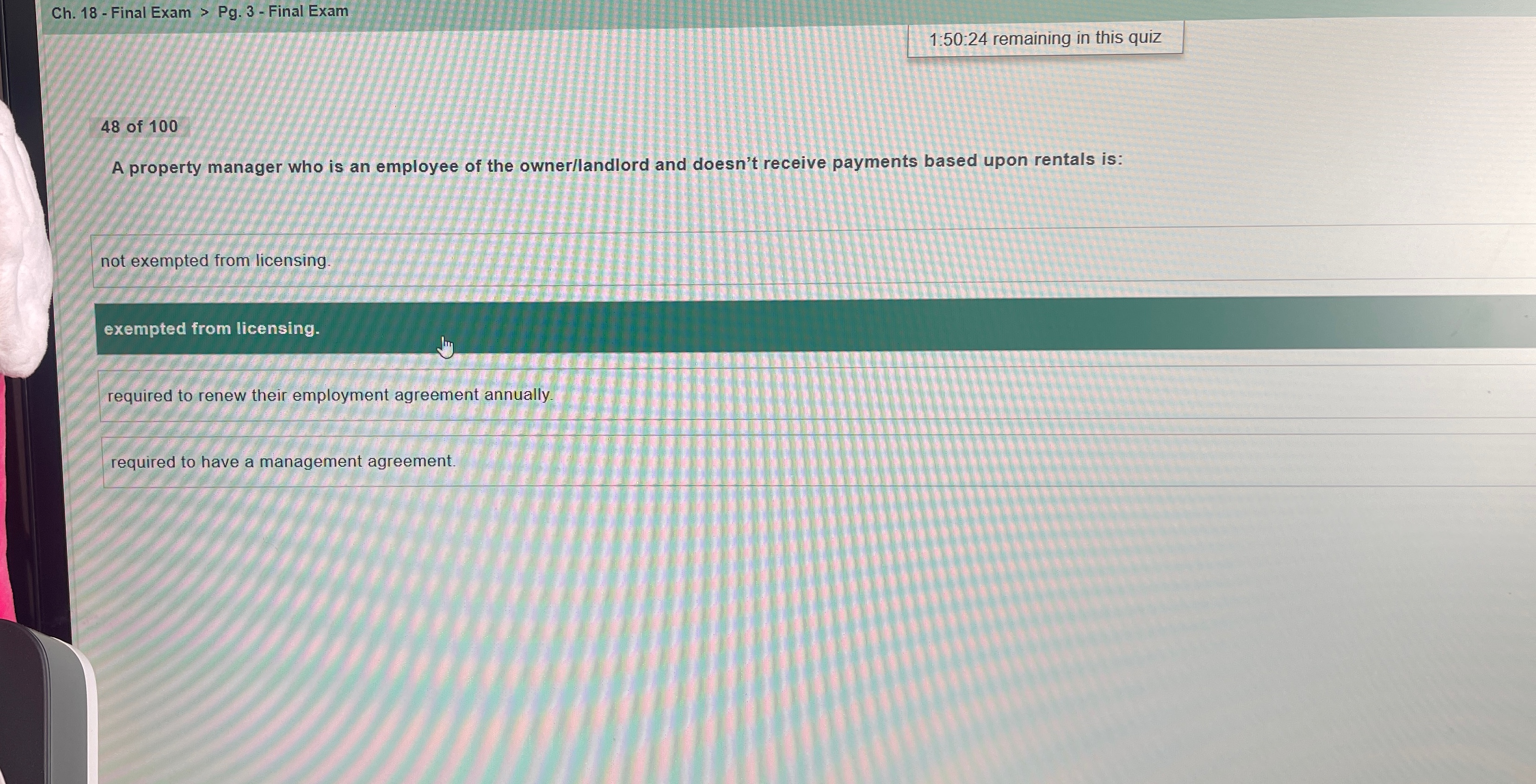  Ch.18- Final Exam > Pg.3- Final Exam 48 of 100 A