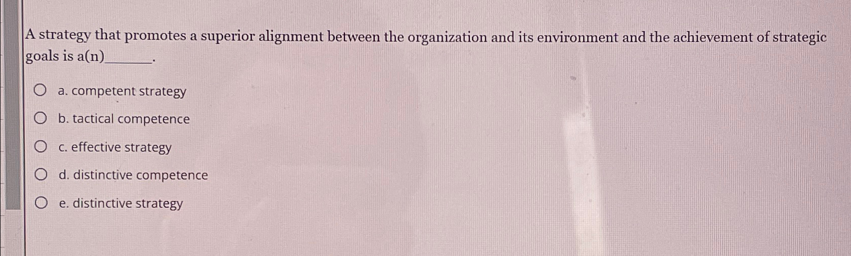  A strategy that promotes a superior alignment between the organization and