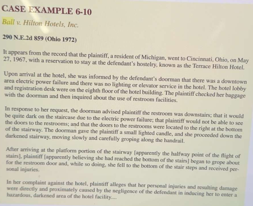 CASE EXAMPLE 6-10 Ball v. Hilton Hotels, Inc. 290 N.E.2d 859(Ohio