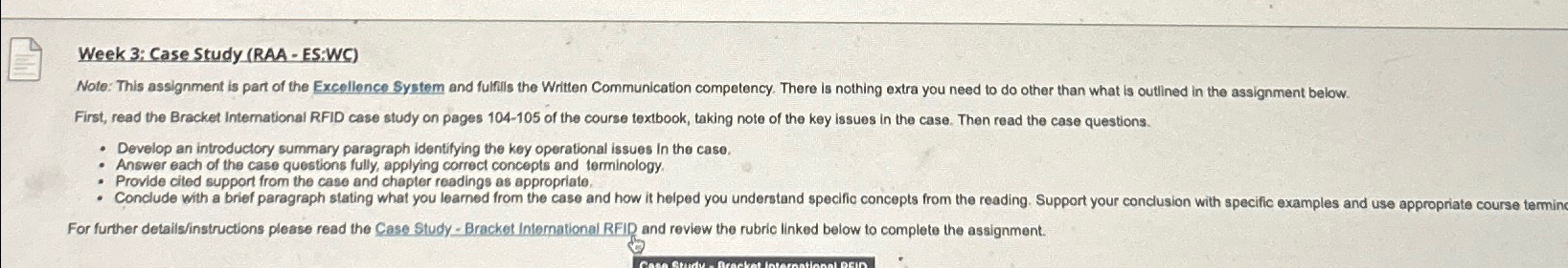 Week 3: Case Study (RAA - ES:WC) Note: This assignment is