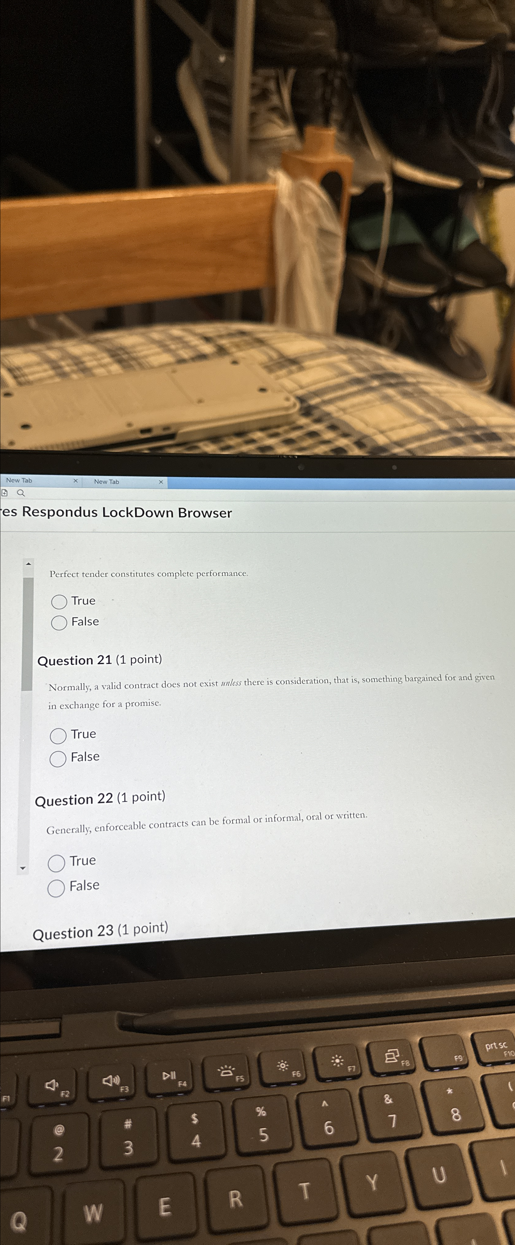  Perfect tender constitutes complete performance. True False Question 21(1 point) Normally,