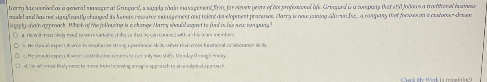  Harry has worked as a general manager at Gringard, a supply