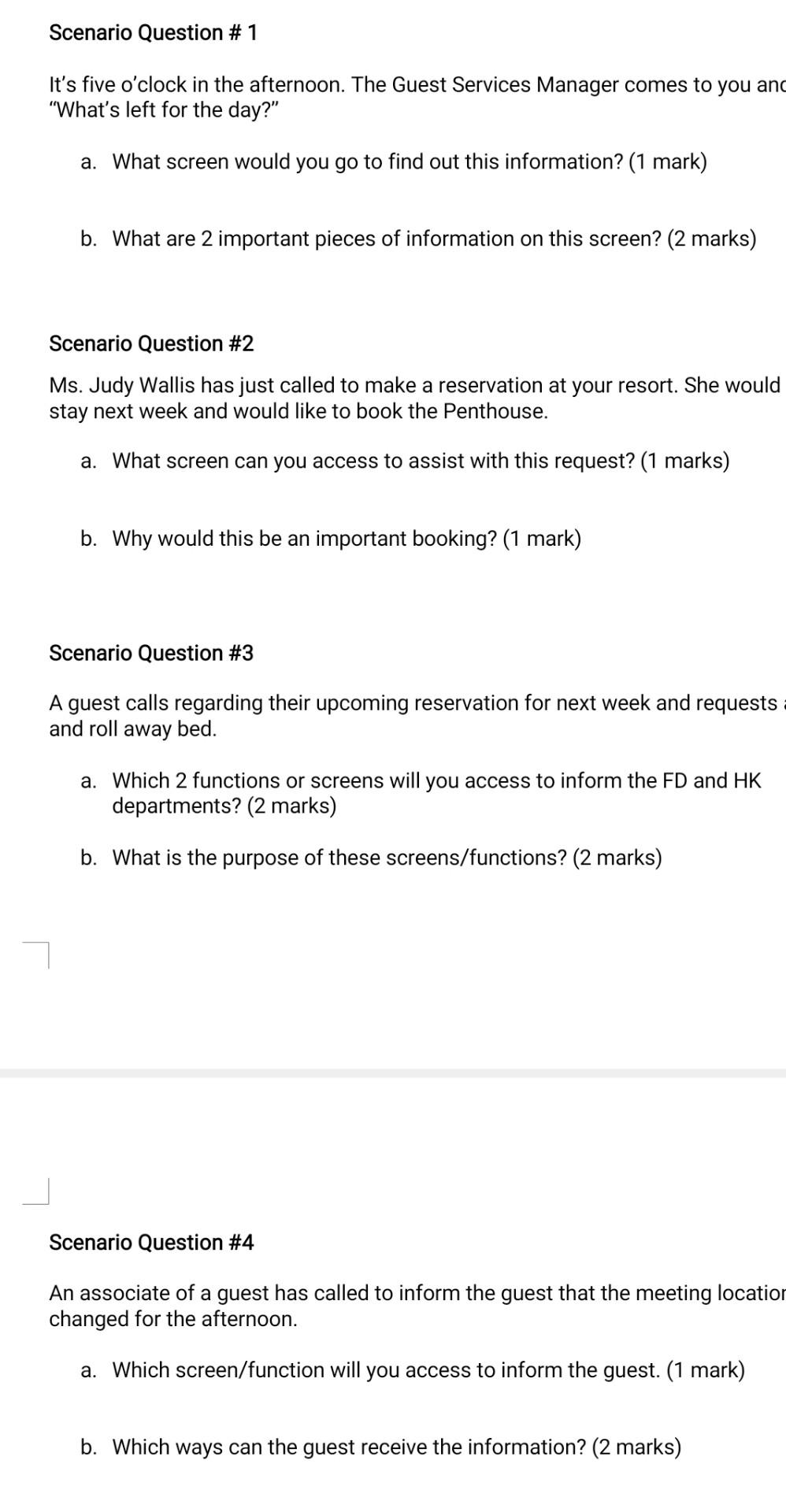  Scenario Question \# 1 It's five o'clock in the afternoon. The