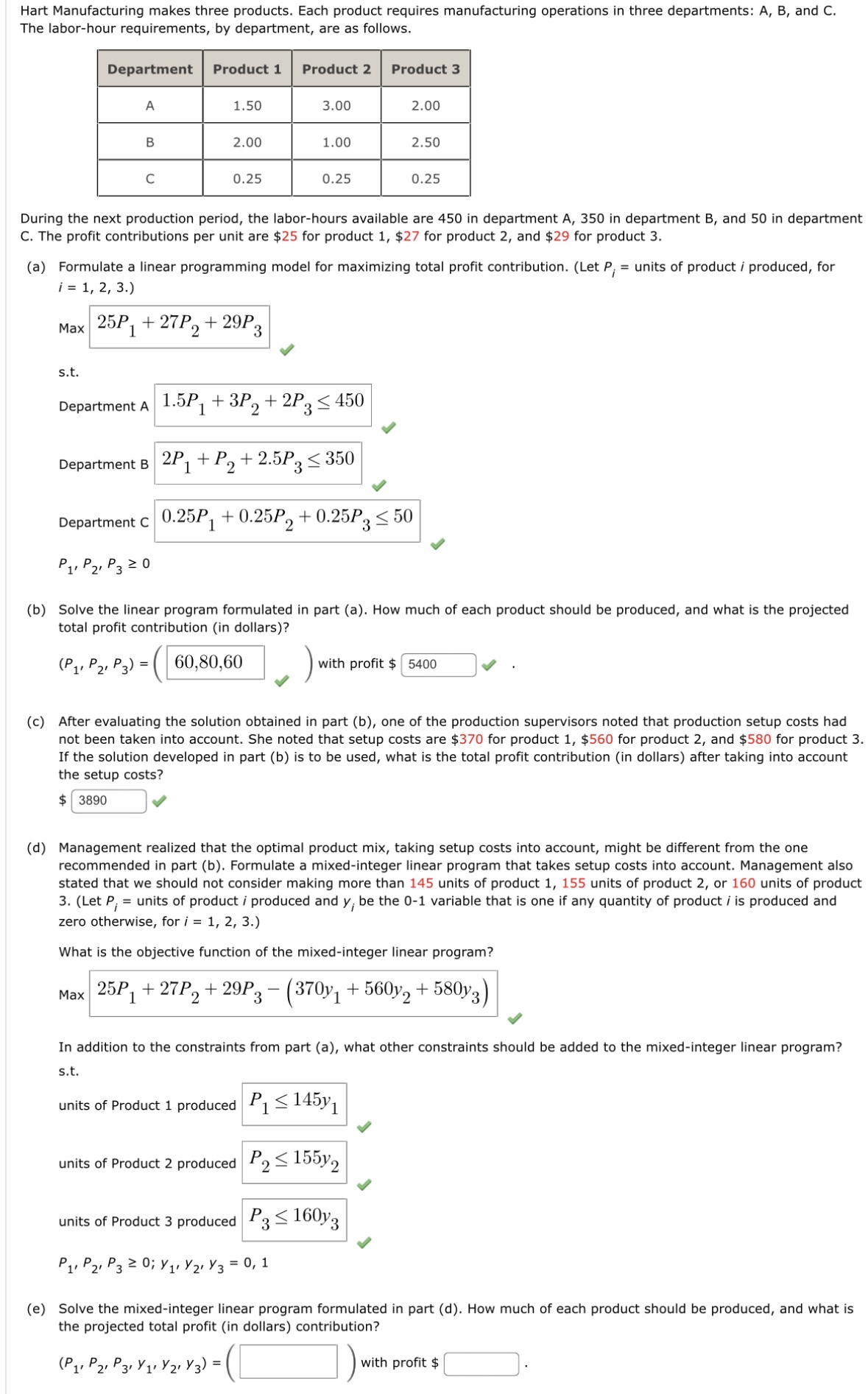  ONLY PART E) NEEDED. FILL OU THE MISSING GAPS Hart Manufacturing