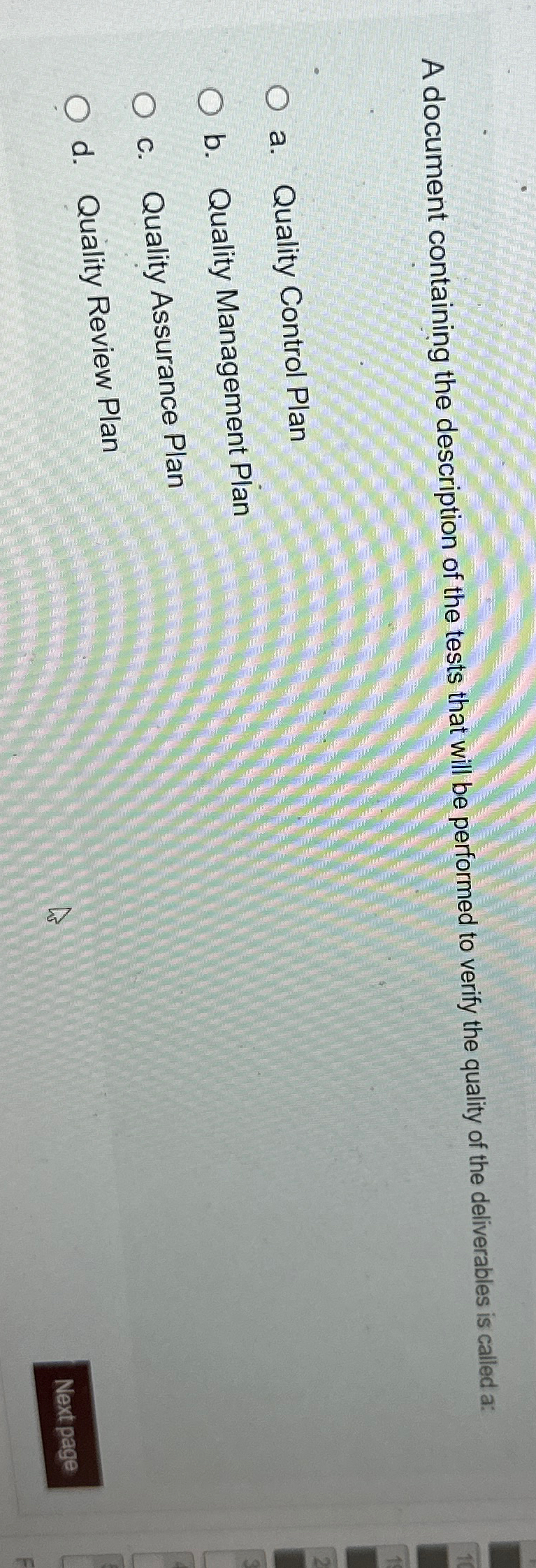  A document containing the description of the tests that will be