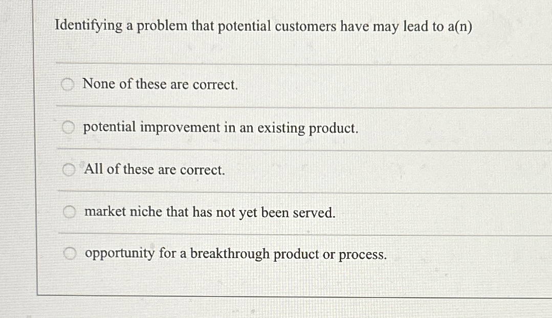  Identifying a problem that potential customers have may lead to a(n)