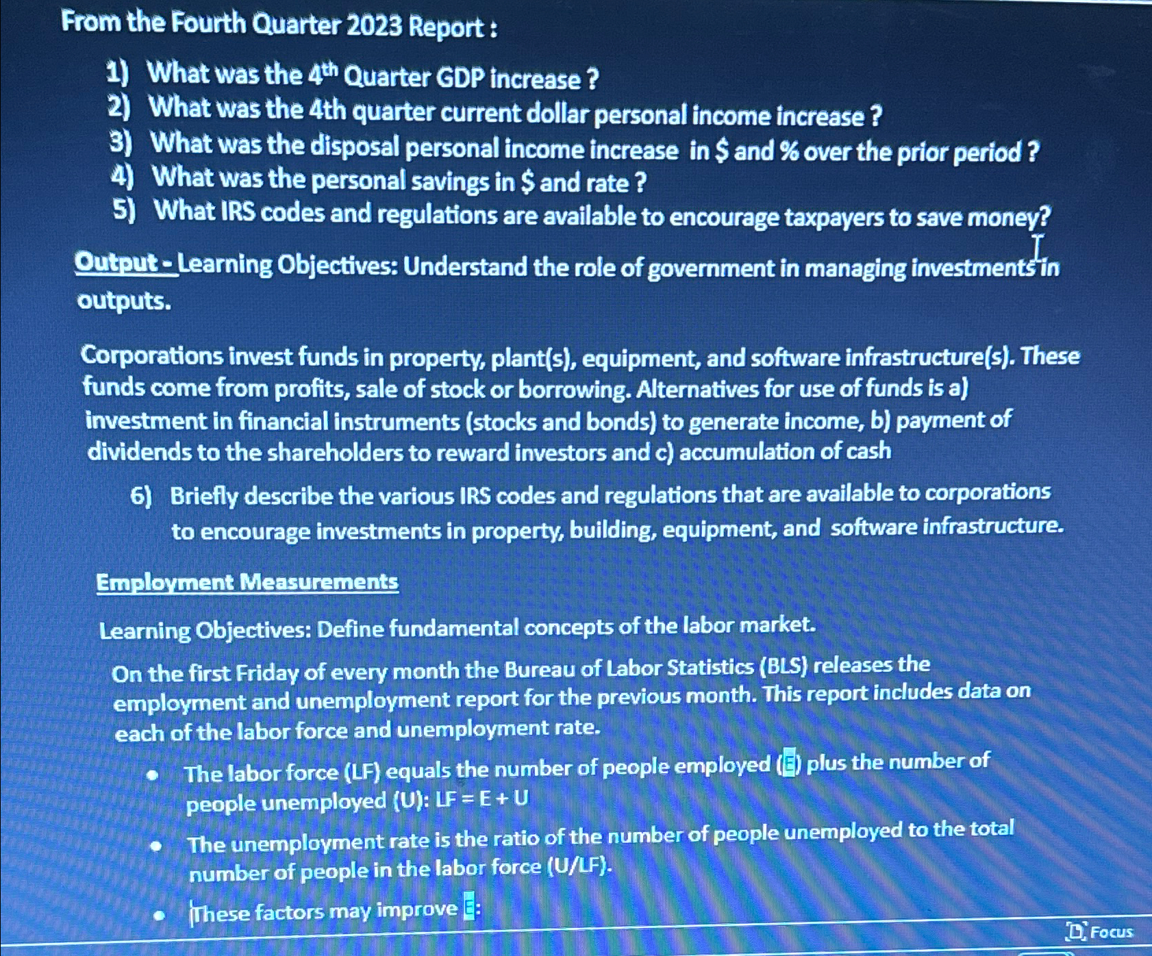  From the Fourth Quarter 2023 Report : What was the 4th